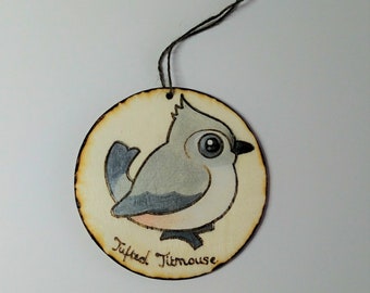 Tufted Titmouse Wood Burned Ornament