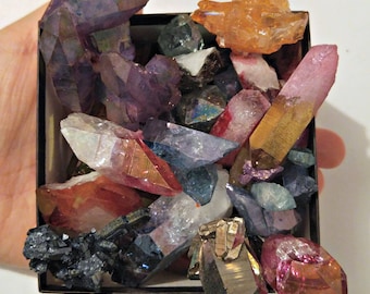 CLEARANCE, DEFECTS aura quartz lot, aura crystal, rose aura quartz, ruby aura quartz, blue aura quartz, hybrid aura quartz, quartz chip