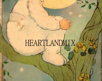 Retro Children Reading Book Illustration Digital Image Download Printable Land of Nod