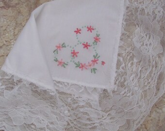 Vintage Solid White Wide Lace Wedding Hankie