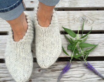 Icelandic wool slippers, warm socks, cozy feet, pale grey, hand knit in Iceland, MADE TO ORDER