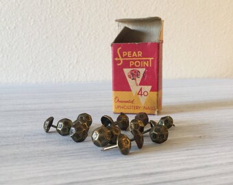 Upholstery Nails, Vintage Upholstery Nails, Upholstery Tacks, Brass Nails, Brass Tacks, Ornamental Nails, Spear Point