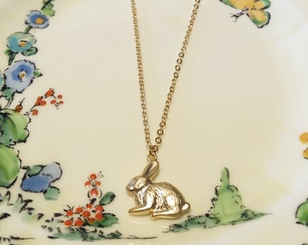Gold plated rabbit charm necklace bunny jewellery