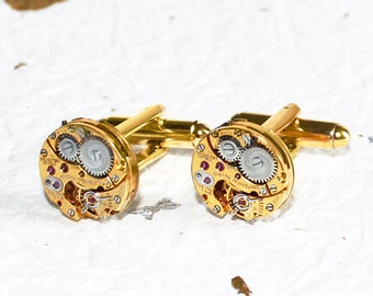 GIRARD PERREGAUX Steampunk Cufflinks: Very RARE Luxury Swiss Gold Vintage Watch Movement Men Steampunk Cufflinks Cuff Links Fathers Day Gift