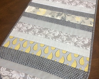 Gray and Yellow Table Runner, Quilted Table Runner, Kitchen and Dining Decor, Spring Decor, Gift for Her, Housewarming Gift