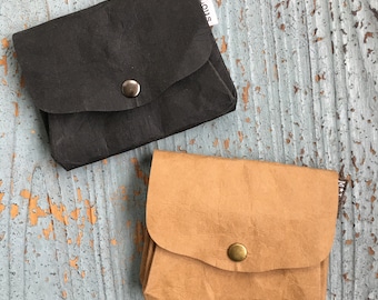 Faux leather coin pouch coin wallet small coin purse vegan purse leather look leather paper snappap travel pouch vegan leather byMlous boho