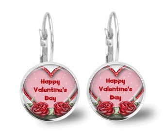 Valentine Earrings Tile Earrings Valentine Jewelry Holiday Earrings Holiday Jewelry Beaded Jewelry Heart Jewelry
