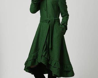 designer coat, green coat, winter coat, womens winter coat, Maxi Coat, Hooded Coat, women wool coat, hoodie coat, Wool coat, long coat 1120