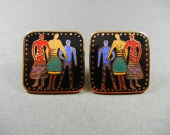 Laurel Burch familia earrings, Laurel Burch, Laurel Burch Familia, Familia earrings, rare Laurel Burch earrings, colorful Laurel Burch
