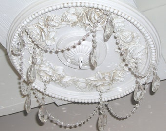 Crystal Shabby Rose 16" Diameter Ceiling Medallion for Chandeliers