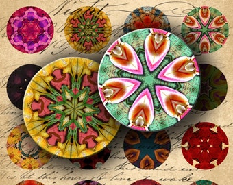 INSTANT DOWNLOAD Modern Kaleidoscope Mandalas 1 inch Circles for your Artwork - DigitalPerfection digital collage sheet 460