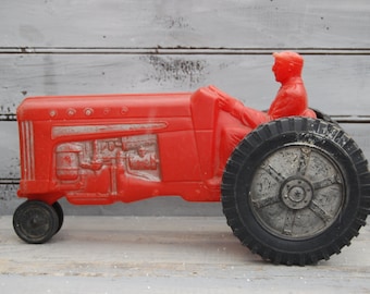 Toy Tractor, Red Tractor, Rubber Tractor, Red Nursery Decor, Farm Nursery Decor, Farm Decor, Red Auto, Farm Decor