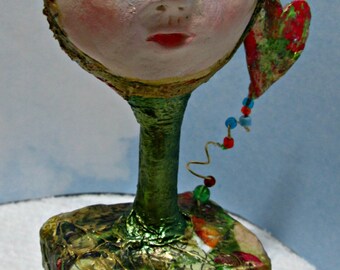 OOAK Art Doll - Mixed Original Art Mixed Media One of a kind Whimsical Paper Clay - Handmade - Folk Art Doll - Free USA Shipping