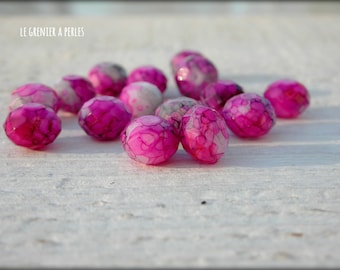 Beads ABACUS 8 mm pink fuschia and purple Marbrees X 10