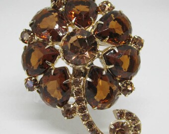 Vintage Rhinestone Jewelry -  "Juliana" FlowerBrooch Pin  - Verified - Delizza & Elster