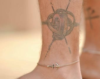 Anchor anklet for men, men's anklet with a silver anchor, brown cord, anklet for men, gift for him, men's ankle bracelet, nautical jewelry