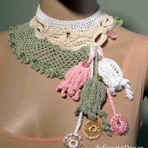 Sale - ELEGANT FREEFORM NECKLACE - Vintage Inspired, Fiber Art Jewelry, Old Irish Lace Motif, Handcrafted Textile Embellishments