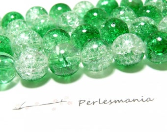 10 beads Crackle bicolor green 14mm 2G 3970