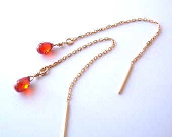 18k Gold, Natural Carnelian Threader Earrings(Free Shipping)