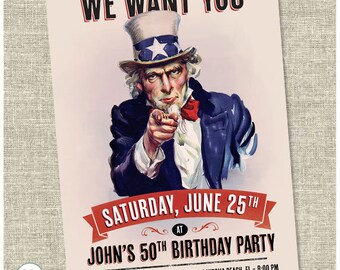Uncle Sam Patriotic Birthday Invite. - Printable