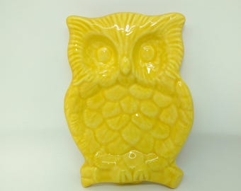 Ceramic Owl Dish - Yellow Glaze - Owl Spoon Rest - Handmade - Ready to Ship