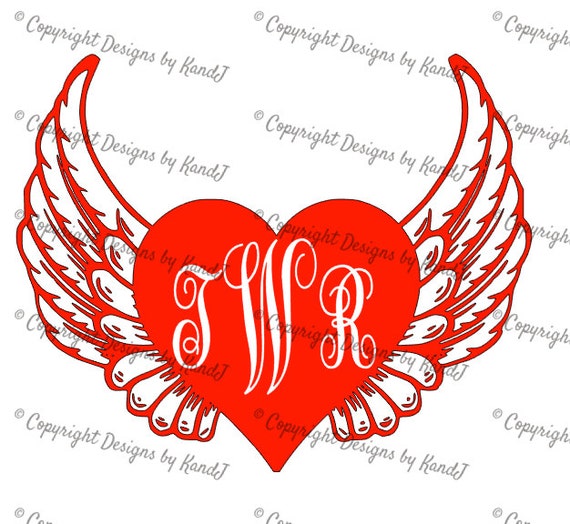 Download Valentine Monogram SVG Heart with wings svg Valentines Day svg