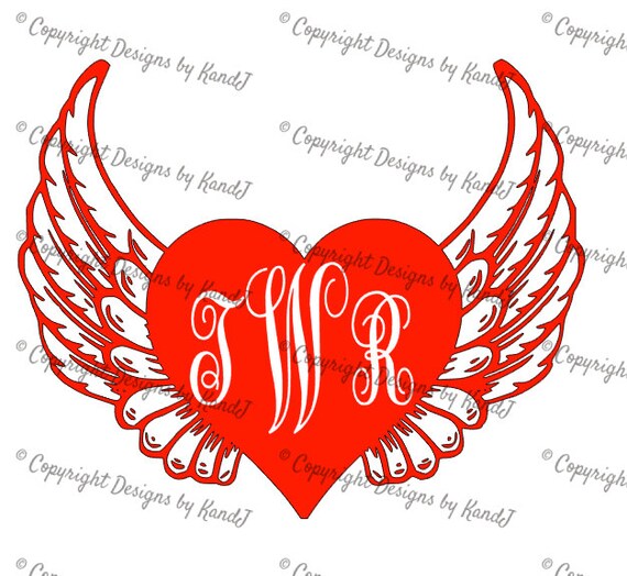Download Valentine Monogram SVG Heart with wings svg Valentines Day svg
