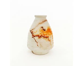 Vintage Nemadji Pottery Vase / Orange and Brown Swirls
