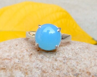 SALE!Blue chalcedony ring round chalcedony ring chalcedony 925 silver ring cabochon ring solitaire rings bridal ring anniversary gift