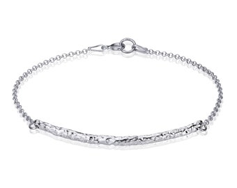 Rustic Silver Bar Bracelet - Simple Design, Nature Inspired, Textured Boho Bracelet,  Thin Slender Artisan