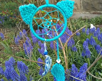 Blue Yarn Kitty Dream Catcher