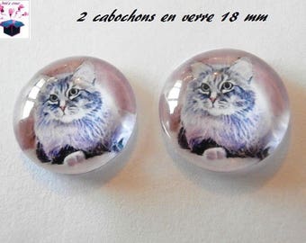 2 cat themed 18mm domed glass cabochon