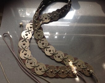 Vintage tie belt, brown, silver