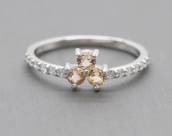 0.56ctw Imperial Topaz and Diamond 14k Flower Design Stack Band Ring, Imperial Topaz Floral Band Ring, Imperial Topaz and Diamond Band Ring
