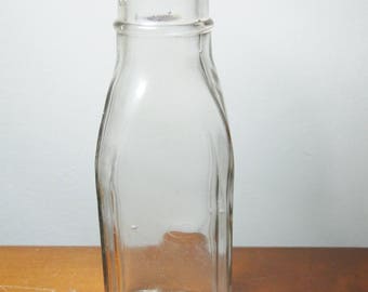 Vintage Glass Bottle - 7 1/2" Tall - 2 1/4" Square - Clear Glass - Neat Old Bottle!