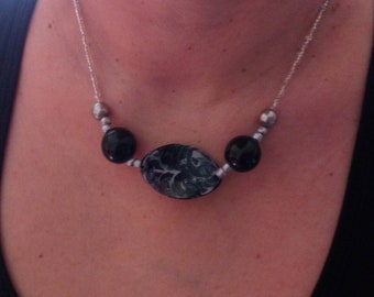 Black gray beaded necklace