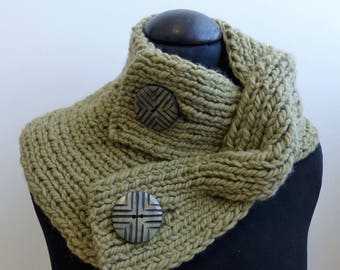 Wool twisted detail neck warmer cowl with large buttons