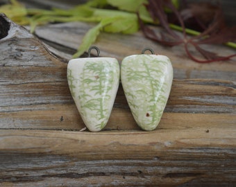 Bamboo- Handmade Porcelain Bead Pair