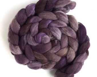 Smoky Amethyst, Rambouillet Wool Roving - Hand Painted Spinning or Felting Fiber