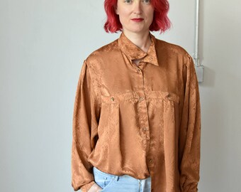 Vintage blouse womens boho blouse Oversized blouse 80s METALLIC MONOCHROMATIC FLORAL blouse Streetwear Womenswear Blogger style