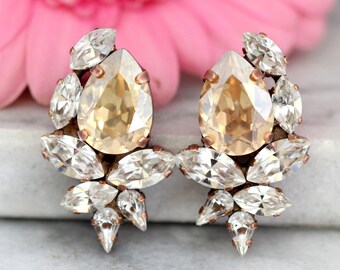 Champagne Earrings, Champagne Swarovski Cluster Earrings, Bridal Earrings, Bridesmaids Earrings, Bridesmaids Earrings, Gift for her
