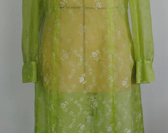 60s Sheer Mini Dress - Vintage 1960s Sheer Green Long Sleeve Dress