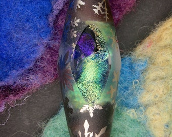 SRA Lampwork Beads "Snowstorm" Handmade Sandblasted Precious Metal Lustre Dichroic Glass Polished Oval Focal Window Bead ~ Contrasts