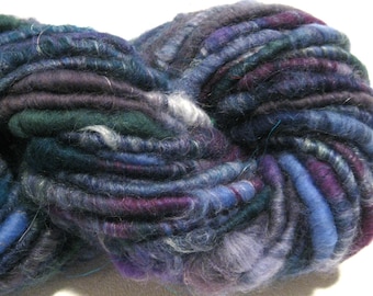 Super Bulky Handspun yarn Out of the Blue 50 yards corespun art yarn green purple blue knitting supplies crochet supplies Waldorf doll hair