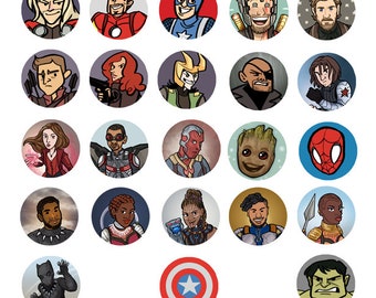 Avengers Marvel MCU Superhero 1 inch Button - Spiderman Thor Captain America Iron Man
