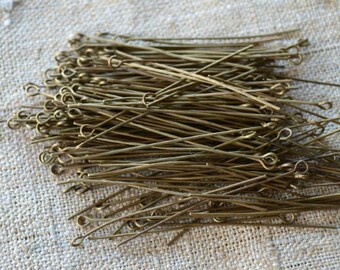 500pcs 2 inches Eyepins Antiqued Brass-Plated Steel 21 Gauge