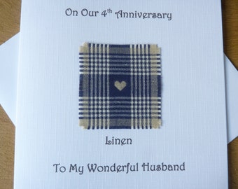 4th wedding anniversary card linen husband four years marriage - 4th anniversary card