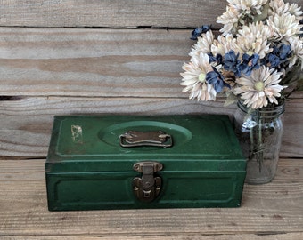 Vintage Tackle Box - Green Tackle Box - Metal Tackle Box - Craft Storage - Rustic Tackle Box - Farmhouse Style - Rustic Storage