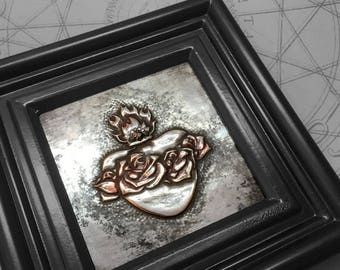Jewelled Sacred Heart : hand embossed anatomical repoussé metal wall art