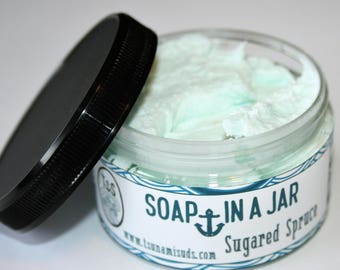 Sugared Spruce (4.25 oz. jar) Soap In A Jar (Fluffy Whipp) (Vegan)